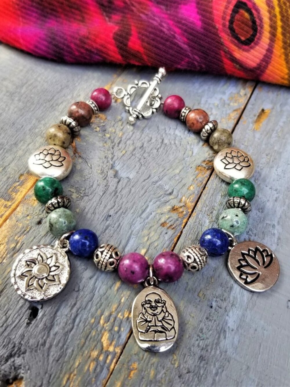 Artisan Chakra Bracelet Buddha Lotus Charm Colorful Gemstone Yoga Meditation - Picture 11 of 12